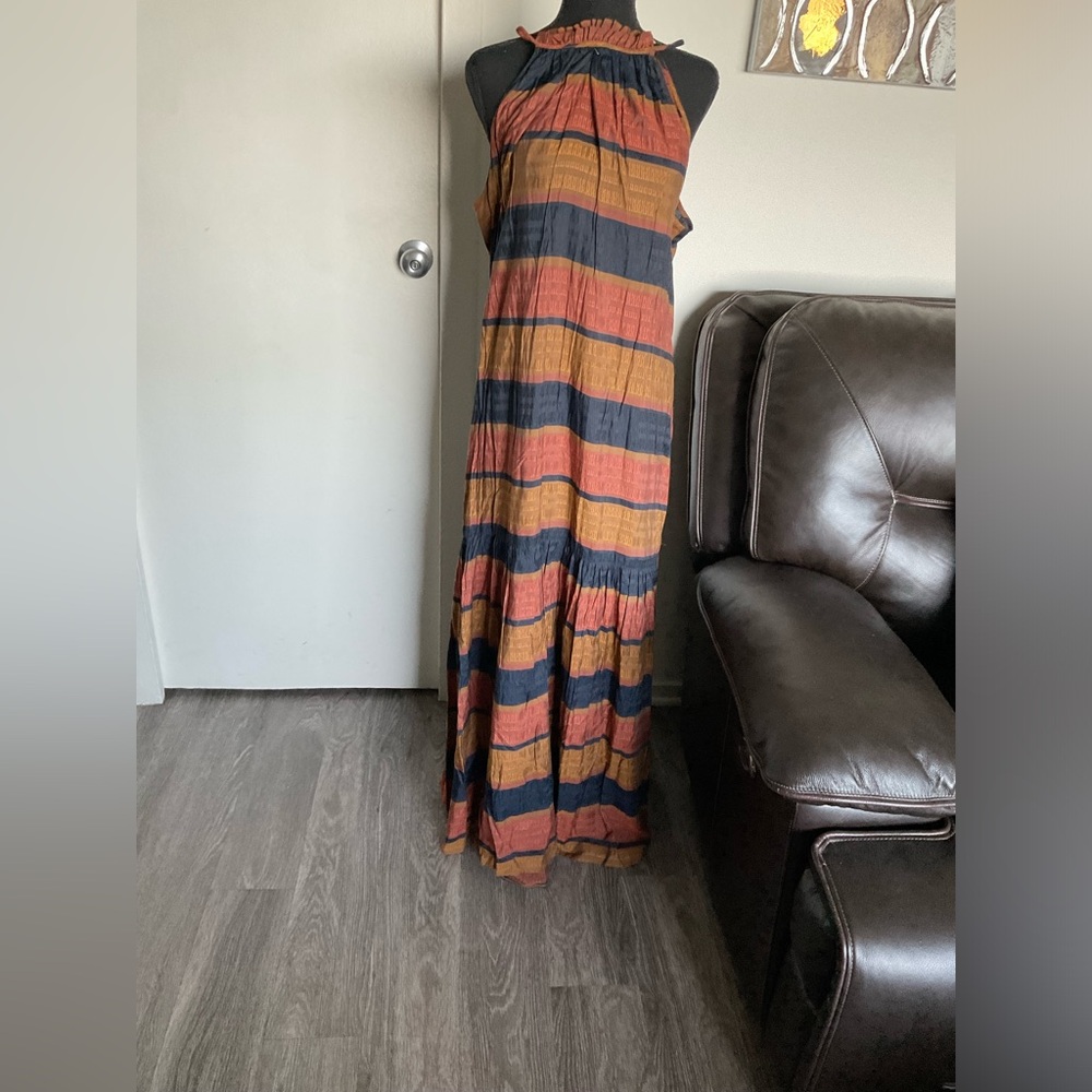 “Boho Striped Halter Maxi Dress - Size Large”